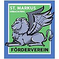 Logo des Fördervereins ist ein liegender Markuslöwe mit hochgestellten Flügeln, die die Form des Pfarrzentrums haben